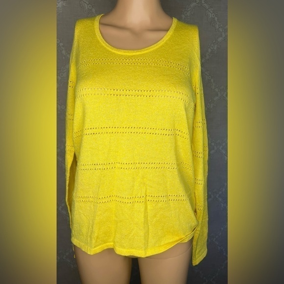 Anne Klein Marigold Yellow Knit Sweater Size Medium Pinhole Long Sleeve - Picture 2 of 6